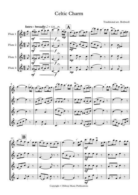 Free Sheet Music Celtc Charms For Four Flutes