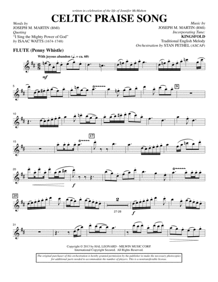 Celtic Praise Song Flute Penny Whistle Sheet Music