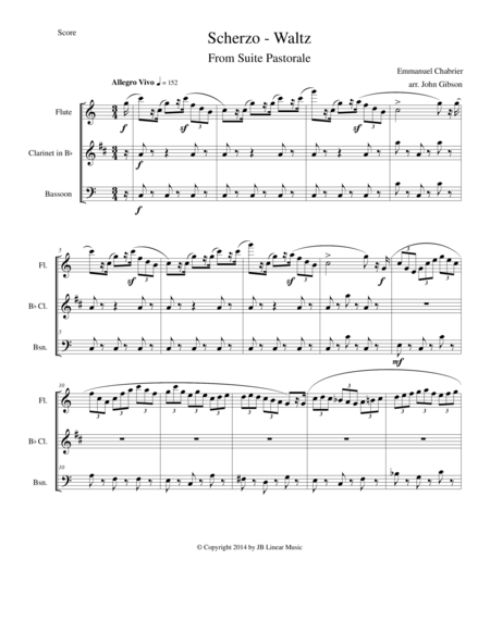 Chabrier Flute Clarinet And Bassoon Trio Scherzo From Suite Pastorale Sheet Music