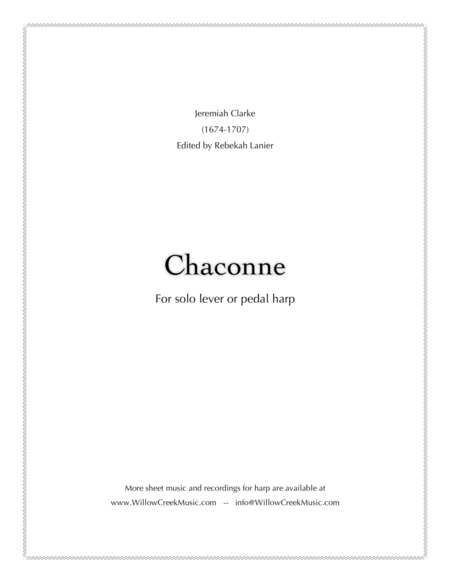 Chaconne By Jeremiah Clarke Solo Lever Or Pedal Harp Sheet Music