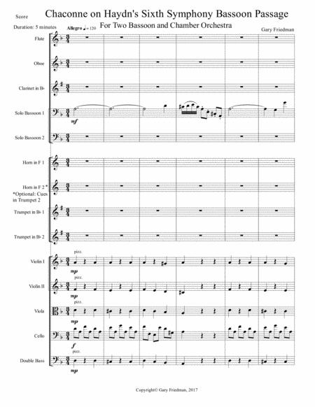 Chaconne On Haydns Sixth Symphony Bassoon Passage For Two Bassoons And Chamber Orchestra Sheet Music