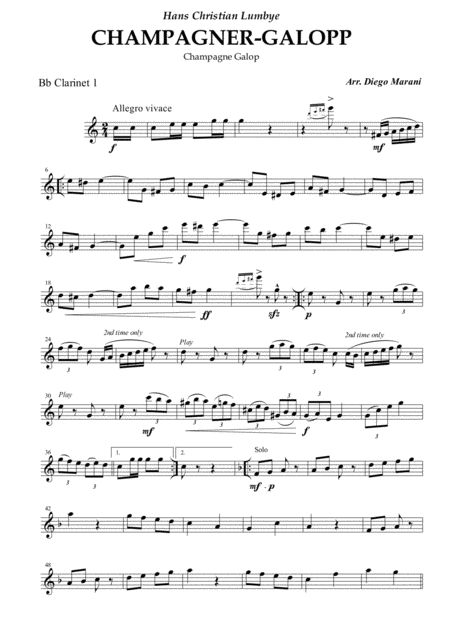 Free Sheet Music Champagne Galop For Clarinet Quartet