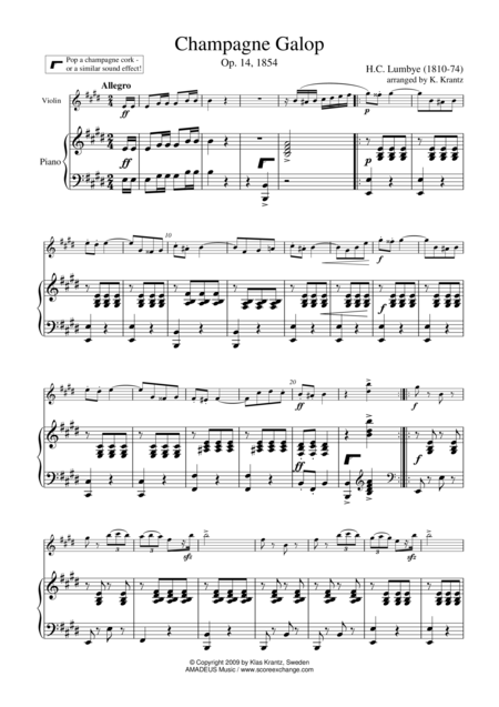 Free Sheet Music Champagne Galop For Violin And Piano