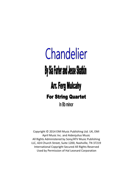 Chandelier By Sia For String Quartet In Bb Minor Sheet Music