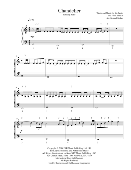 Chandelier For Easy Piano Sheet Music