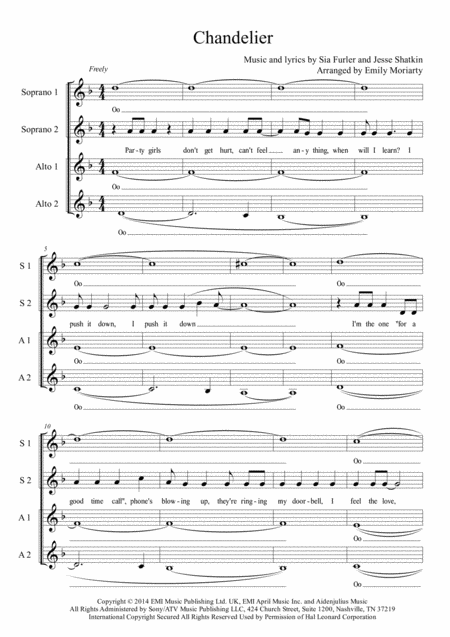 Free Sheet Music Chandelier Ssaa