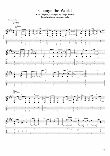 Change The World For Solo Fingerstyle Guitar Sheet Music