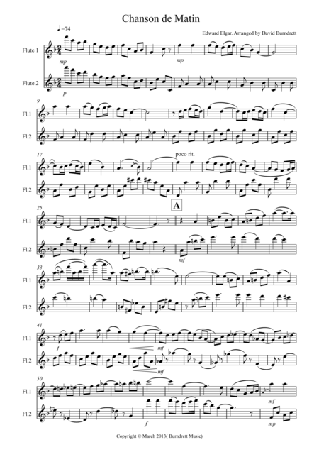 Chanson De Matin For Flute Duet Sheet Music