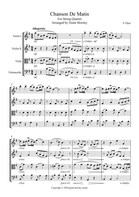 Chanson De Matin For String Quartet Intermediate Sheet Music