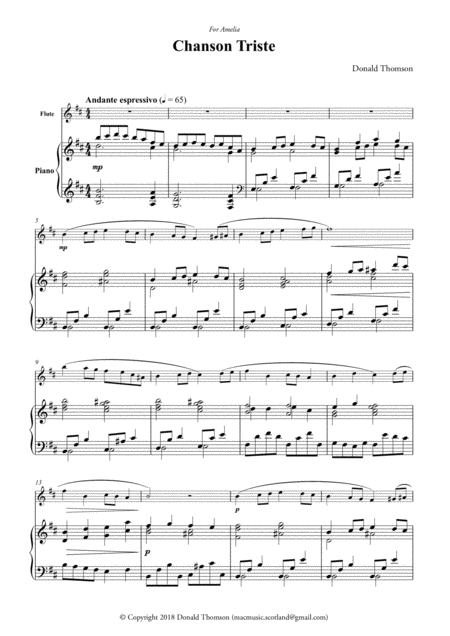 Chanson Triste For Flute Or Oboe Violin And Piano Sheet Music