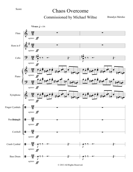 Chaos Overcome For Mixed Ensemble Flute French Horn Cello Piano Xylophone And Assorted Percussion Sheet Music