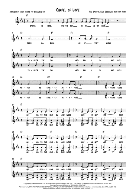 Chapel Of Love Leadsheet For Singalongs Sheet Music