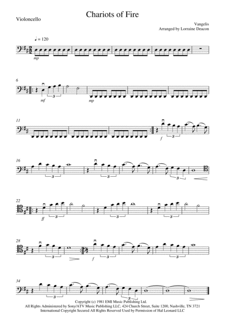 Free Sheet Music Chariots Of Fire Cello Quartet