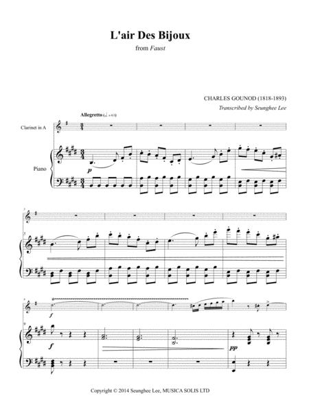 Free Sheet Music Charles Gounod L Air Des Bijoux For Clarinet And Piano Arr Seunghee Lee
