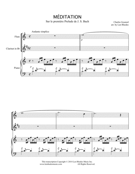 Charles Gounod Meditation On A Prelude By Js Bach Trio For Flute Clarinet And Piano Sheet Music