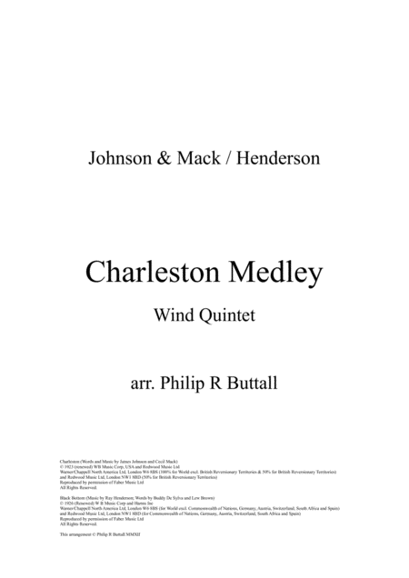 Free Sheet Music Charleston Medley Wind Quintet Score