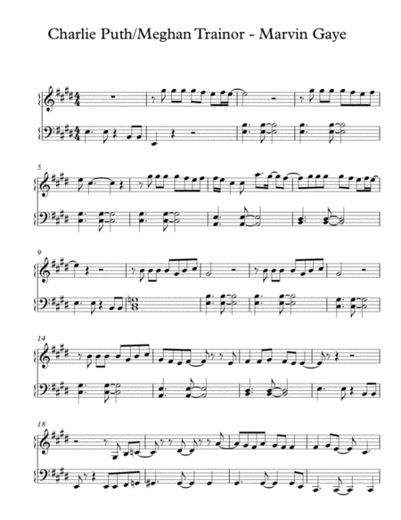 Charlie Puth Marvin Gaye Ft Meghan Trainor Easy Piano Sheet Music