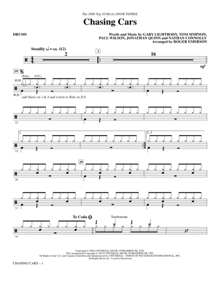 Free Sheet Music Chasing Cars Arr Roger Emerson Drums