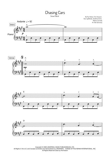 Chasing Cars Piano Solo Grade 1 Sheet Music