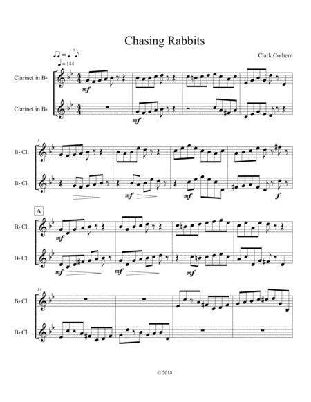 Chasing Rabbits Clarinet Duet Sheet Music