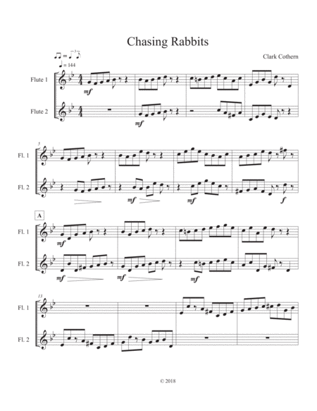 Chasing Rabbits Flute Duet Sheet Music