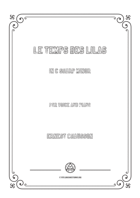 Chausson Le Temps Des Lilas In C Sharp Minor For Voice And Piano Sheet Music