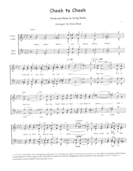 Free Sheet Music Cheek To Cheek