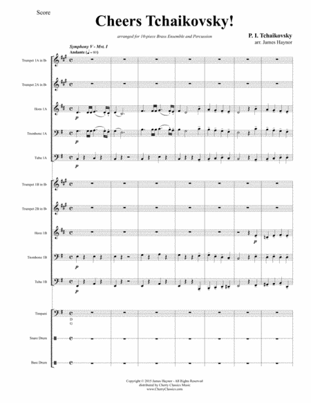 Cheers Tchaikovsky For 10 Part Brass Ensemble Percussion Sheet Music