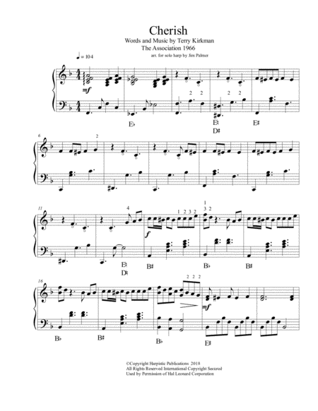 Cherish For Solo Harp Sheet Music