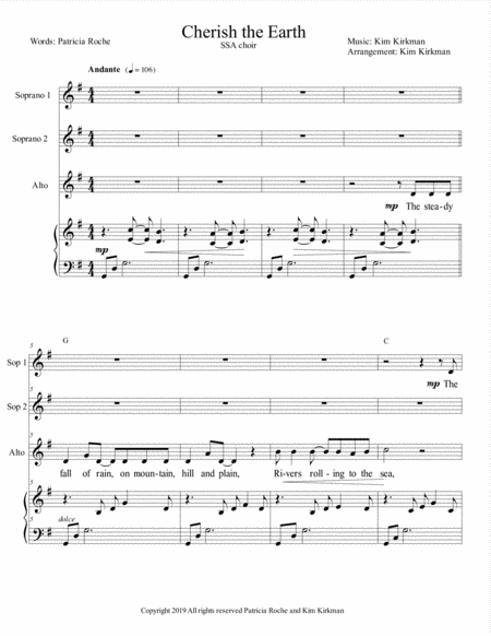 Free Sheet Music Cherish The Earth Ssa Choir And Piano