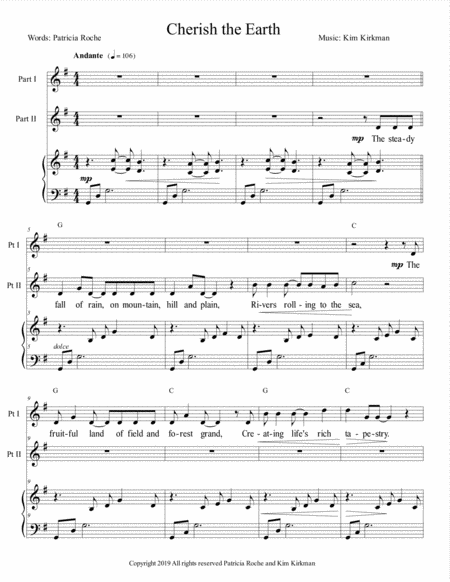 Cherish The Earth Two Part Choir With Optional Descant At End And Piano Sheet Music