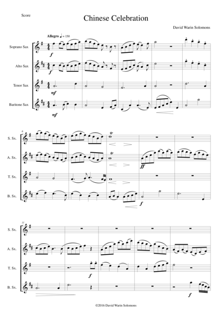 Chinese Celebration For Saxophone Quartet Sheet Music