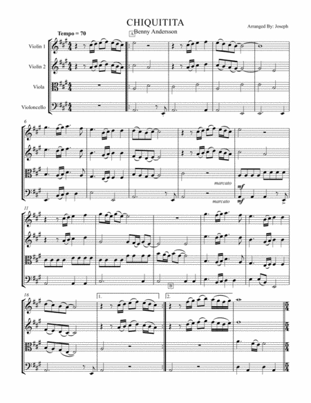 Chiquitita String Quartet Sheet Music