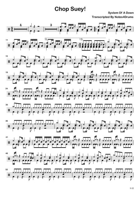 Free Sheet Music Chop Suey By System Of A Down Drums Sheetnotes