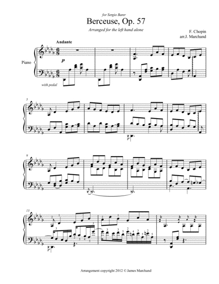 Chopin Berceuse Arr For The Left Hand Alone Sheet Music