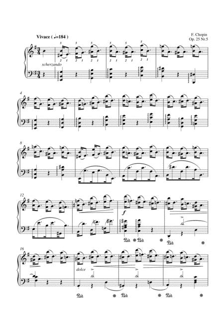 Free Sheet Music Chopin Etude Op 25 No 5