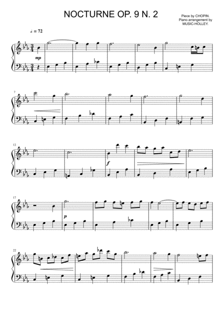 Chopin Nocturne Op 9 N 2 Easy Piano Sheet Sheet Music