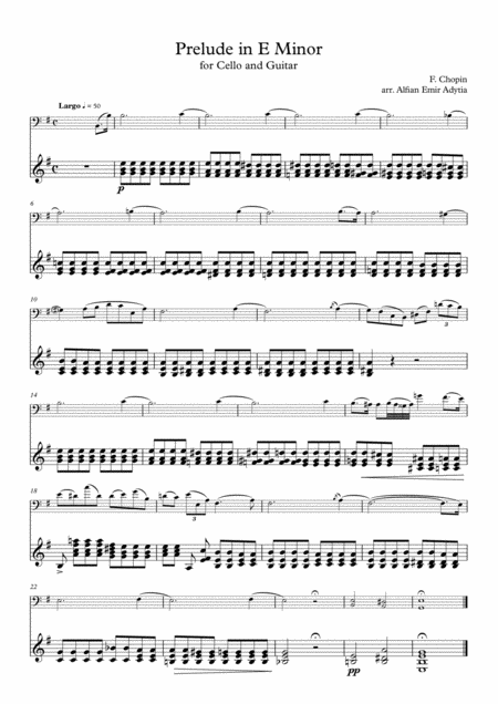 Chopin Prelude In E Minor For Cello Guitar Sheet Music