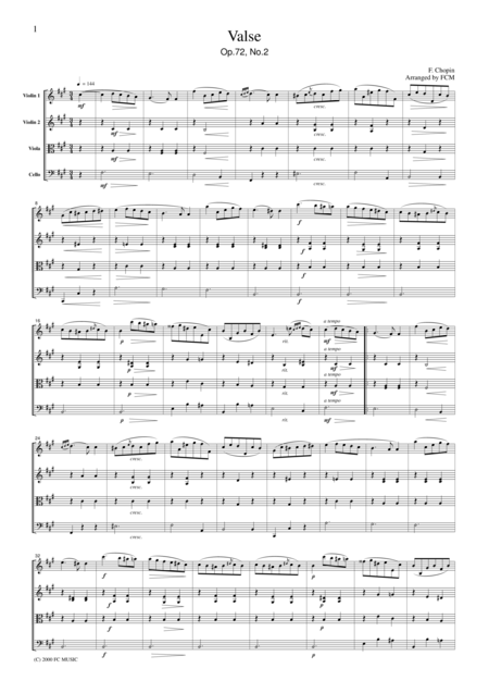 Free Sheet Music Chopin Valse Op 72 No 2 For String Quartet Cc002