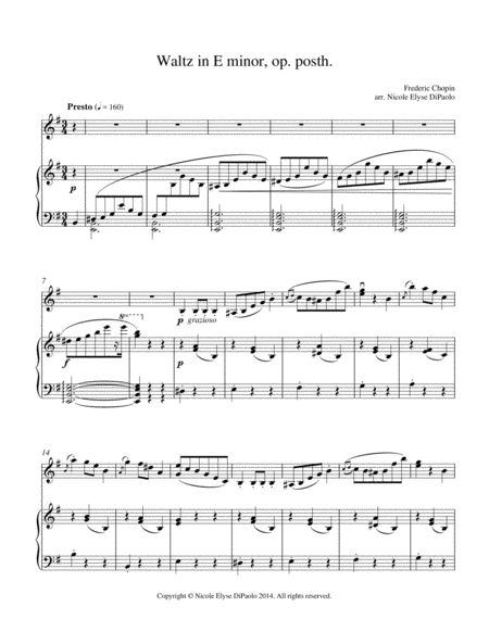 Free Sheet Music Chopin Waltz In E Minor Op Posth Arr For Piano And Violin B 56 Kk Iva 15