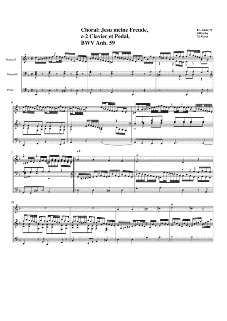 Choral Jesu Meine Freude A 2 Clavier Et Pedal Bwv Anh 59 For Organ Sheet Music