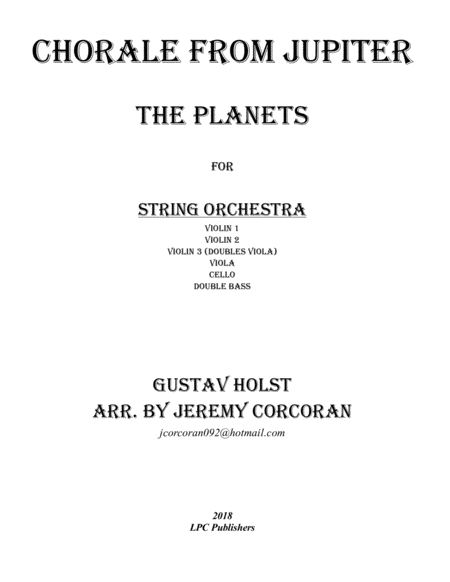 Chorale From Jupiter For String Orchestra Sheet Music