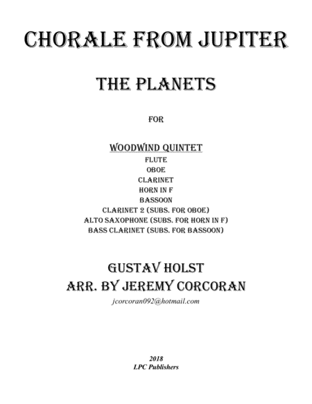 Chorale From Jupiter For Woodwind Quintet Sheet Music