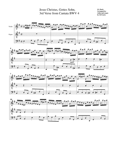 Chorale Jesus Christus Gottes Sohn From Cantata Bwv 4 Arrangement For Violin And Organ Or Harpsichord Or Piano Sheet Music