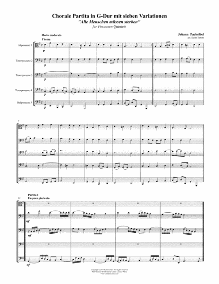 Chorale Partita With Seven Variations For Trombone Quintet Sheet Music