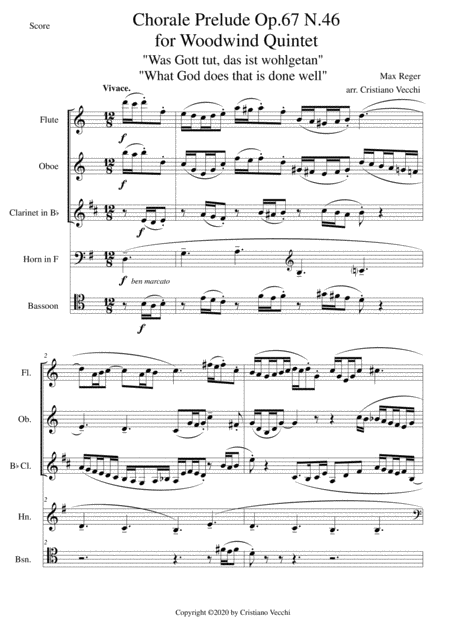 Chorale Prelude Op 67 N 46 For Woodwind Quintet Sheet Music