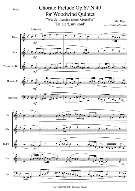 Chorale Prelude Op 67 N 49 For Woodwind Quintet Sheet Music