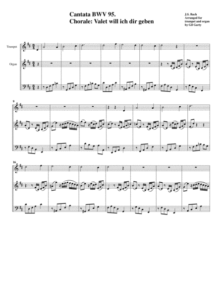 Free Sheet Music Chorale Valet Will Ich Dir Geben From Cantata Bwv 95 Arrangement For Trumpet And Organ