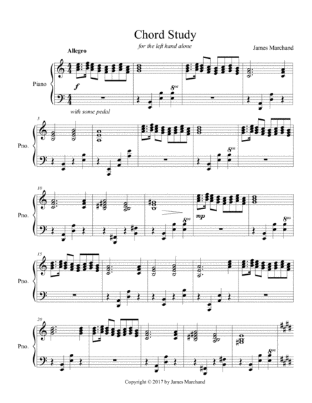 Chord Study For The Left Hand Alone Sheet Music