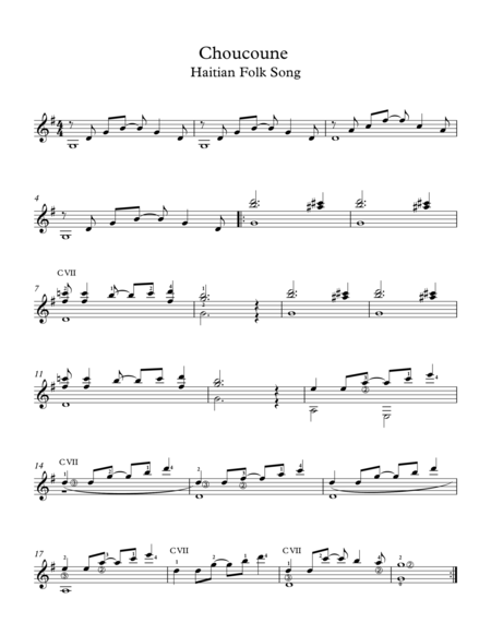 Free Sheet Music Choucoune Haitian Folk Song